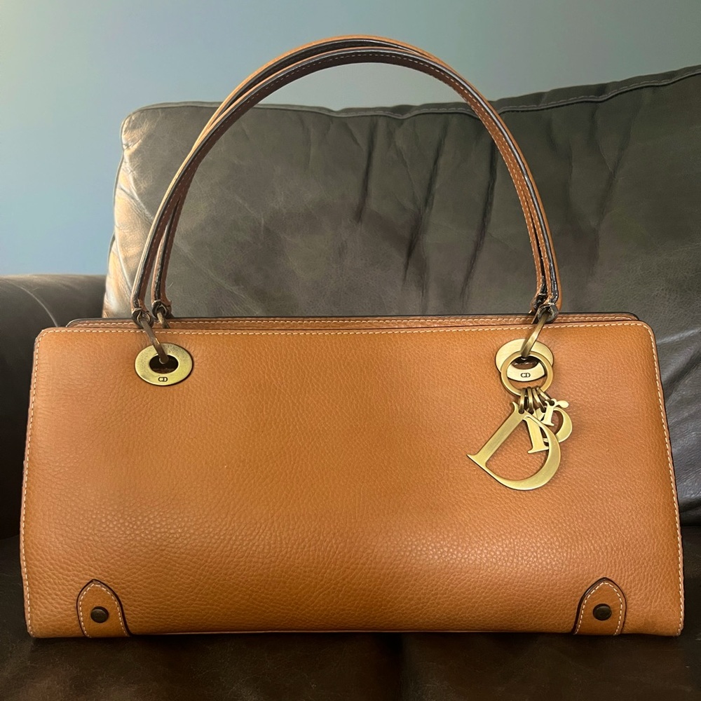 Vintage RARE East West Dior bag -leather cognac no scuffs/ stains w/ lock & key